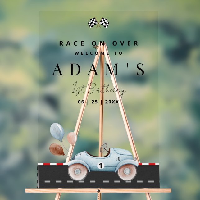Panneau En Acrylique Course voiture Anniversaire Invitation, Fast un An (Neutre)