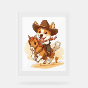 Panneau En Acrylique Cowboy Corgi - Western Rodeo Chien