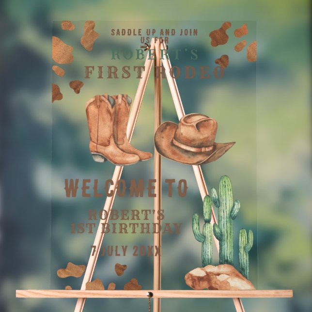 Panneau En Acrylique COWBOY première fête d'anniversaire (Neutre)