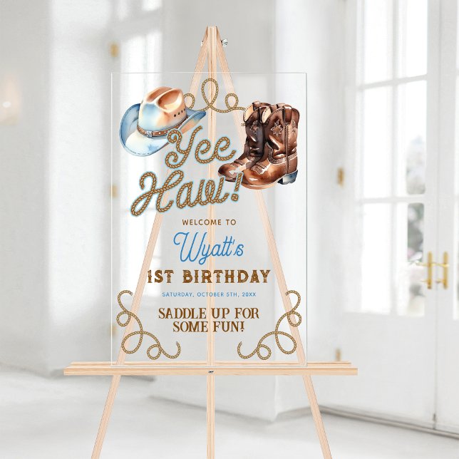 Panneau En Acrylique Cowboy Rodeo 1st Birthday Welcome (Cowboy Rodeo 1st Birthday Welcome Acrylic Sign)