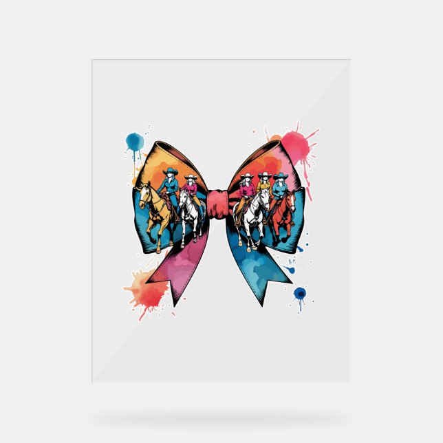 Panneau En Acrylique Cowgirl équitation Cheval Coquette Bow (Recto)