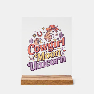 Panneau En Acrylique Cowgirl Licorne Lune Licorne Marchandise Fantaisis