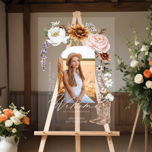 Panneau En Acrylique Cowgirl Pays Western Photo Graduation Bienvenue