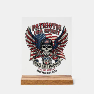 Panneau En Acrylique Crâne de motard patriotique Motard de la route Lib