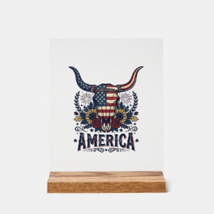 Panneau En Acrylique Crâne de taureau patriotique Amérique vintage 4 ju