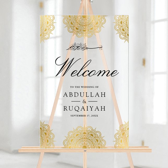 Panneau En Acrylique Cream Gold Asian Motif Muslim Wedding Welcome (Créateur téléchargé)