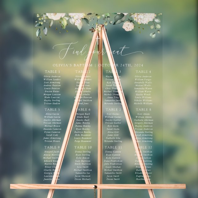 Panneau En Acrylique Cream White Flowers, Boho, Baptism Seating Chart (Neutre)