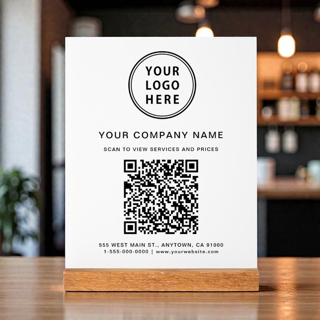 Panneau En Acrylique Créer votre code QR Logo d'entreprise Blanc (Business Logo Create Your QR Code White Acrylic Sign)