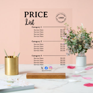 Panneau En Acrylique Créez Votre Liste de Prix de Promotion de Marque S