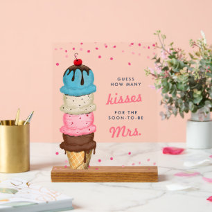 Panneau En Acrylique Crème de glace Combien de baisers Fête des mariées