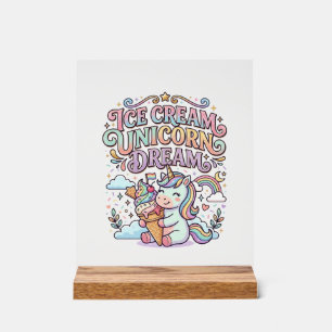 Panneau En Acrylique Crème Glacée Licorne Rêve de Licorne Typographie D