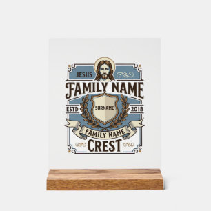 Panneau En Acrylique Crête de nom de famille Jésus Crête de nom de fami