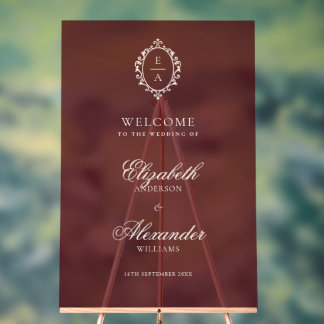 Panneau En Acrylique Crête Opulente Bordeaux Vieille Fortune Mariage Bi