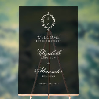 Panneau En Acrylique Crête Ovale Opulente Noir Vieil Argent Mariage Bie
