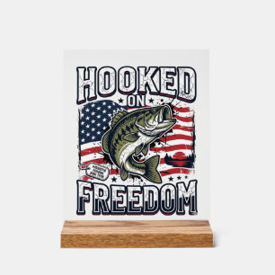 Panneau En Acrylique Crochet de pêche patriotique accroché à la liberté