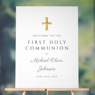 Panneau En Acrylique Croix Bleue Religieux Garçon Première Communion Bi