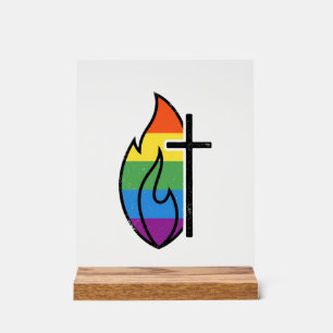 Panneau En Acrylique Croix de Flamme Arc-en-ciel Vintage Design Vectori