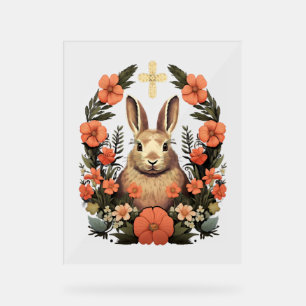 Panneau En Acrylique Croix de Pâques Lapin de Pâques Rabin
