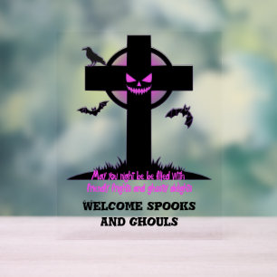 Panneau En Acrylique Croix effrayante de cimetière d'Halloween