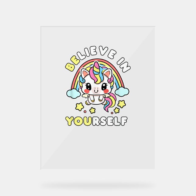 Panneau En Acrylique Croyez-Vous En Vous-Même Unicorn Message Positif (Recto)
