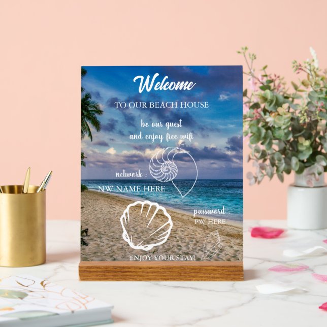 Panneau En Acrylique Custom Beach House Rentals Home Wifi Instructions  (Mariage)