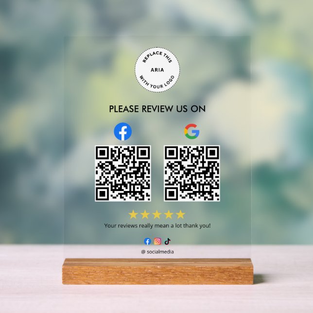 Panneau En Acrylique Custom Business Social Review Acrylic Sign with QR (Neutre)