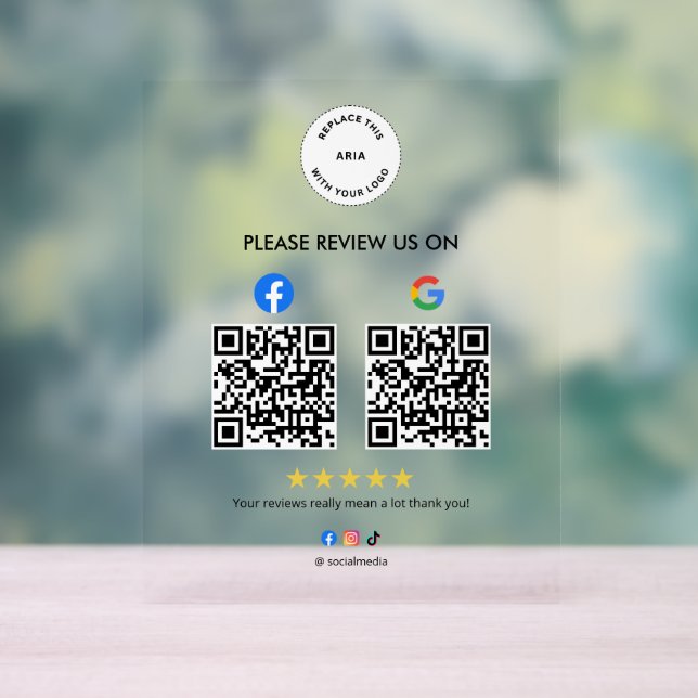 Panneau En Acrylique Custom Business Social Review Acrylic Sign with QR (Neutre)