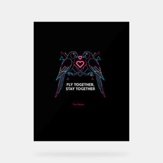 Panneau En Acrylique Custom Couple Anniversary Neon Parrots Winter Hood