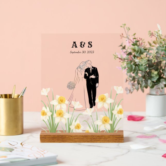 Panneau En Acrylique Custom Couple Illustration Gift (Mariage)