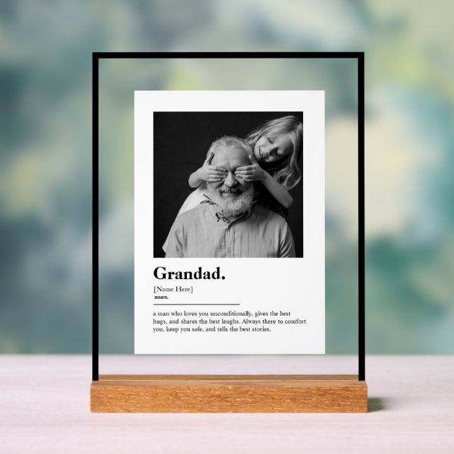 Panneau En Acrylique Custom Grandad Gift Dictionary Definition Photo (Neutre)
