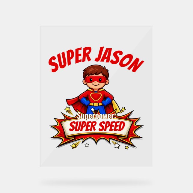 Panneau En Acrylique Custom Kids Superhero Name (Recto)