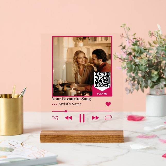 Panneau En Acrylique Custom QR Music Photo Plaque with Romantic Album  (Mariage)