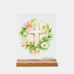 Panneau En Acrylique Custom Spring Cross Acrylic "Renewed in Christ"