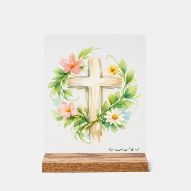 Panneau En Acrylique Custom Spring Cross Acrylic "Renewed in Christ" (Recto)