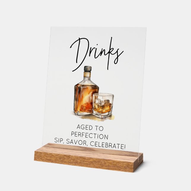Panneau En Acrylique Customizable Clear Acrylic Whiskey Bar Drinks Sign (Angle)