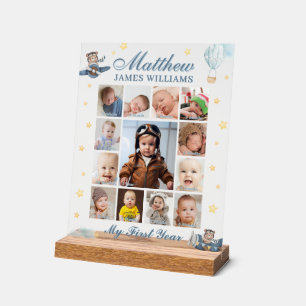 Panneau En Acrylique Cute Aviation Bear Baby Boy Photo Collage 1ère ann