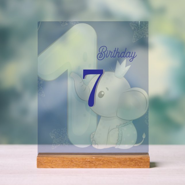 Panneau En Acrylique Cute Baby Elephant First Birthday (Neutre)