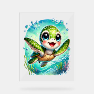 Panneau En Acrylique Cute Baby Turtle nage dans l'océan