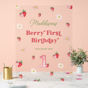 Panneau En Acrylique Cute Berry First Birthday Girls Strawberry Welcome