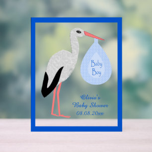 Panneau En Acrylique Cute Blue Baby Boy Stork Baby shower personnalisé