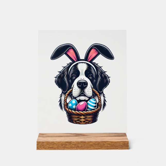 Panneau En Acrylique Cute Bunny Ear Saint Bernard Dog Easter Egg Owner  (Recto)