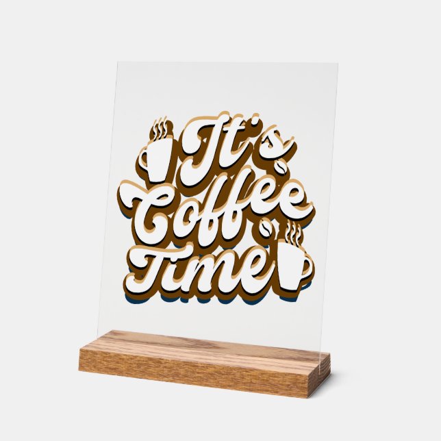 Panneau En Acrylique Cute café temps mot art (Angle)