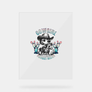 Panneau En Acrylique Cute Cow Girl Horse équitation Cowgirl Sunset Ride