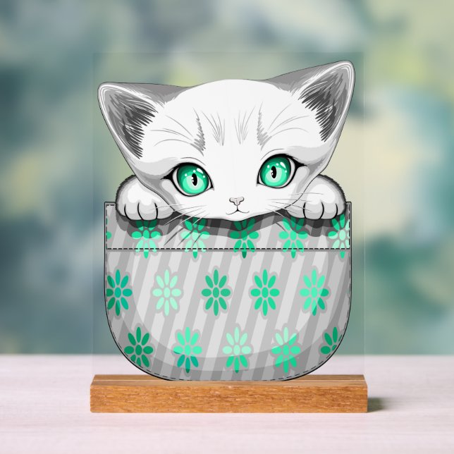 Panneau En Acrylique Cute de chat et pointe joueuse à partir d'une poch (Neutre)