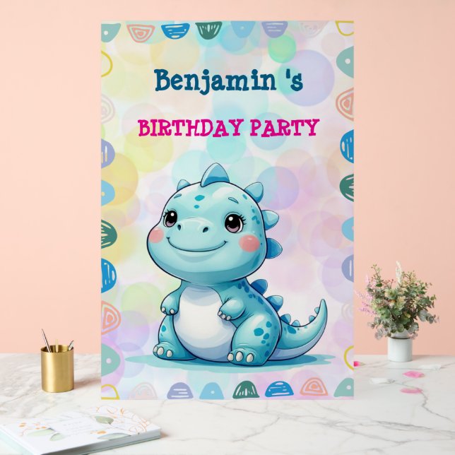 Panneau En Acrylique Cute Dinosaur Garçon Joyeux anniversaire fête colo (Mariage)