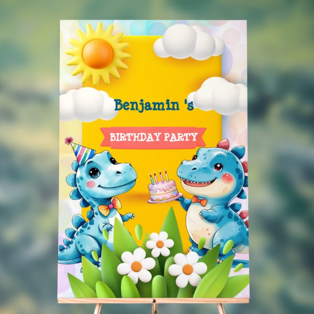 Panneau En Acrylique Cute Dinosaur Garçon Joyeux anniversaire fête colo (Neutre)