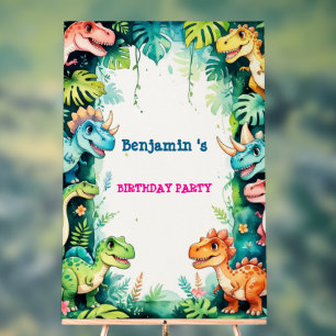 Panneau En Acrylique Cute Dinosaur Garçon Joyeux anniversaire fête colo