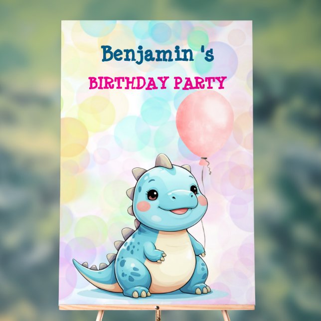 Panneau En Acrylique Cute Dinosaur Garçon Joyeux anniversaire fête colo (Neutre)