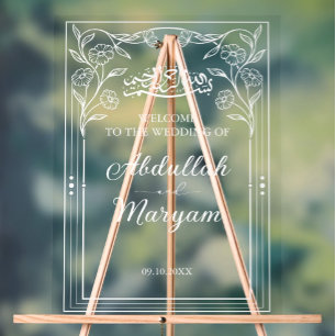 Panneau En Acrylique Cute Floral musulman Mariage islamique Bienvenue