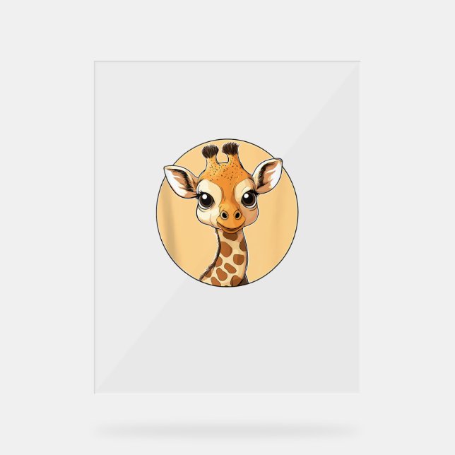 Panneau En Acrylique Cute Giraffe Face Mignonnes Yeux Safari Style (Recto)